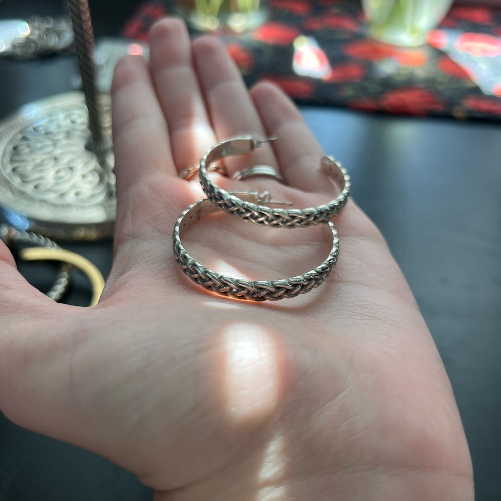 Brighton Interlock Braid Silver Hoop Earrings - image 3